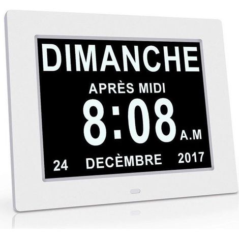 (Blanc)Horloge Calendrier - Auto Dimming pour Les Personnes Âgées / Alzheimer et les enfants -Blanc (1/4)