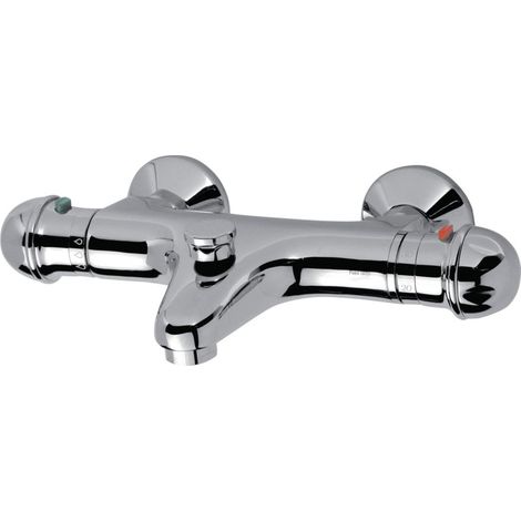 Roca – Mitigeur thermostatique de baignoire – Finition métal – Entraxe 150mm – Limiteur de débit et température pour économies d'eau et énergie (1/3)