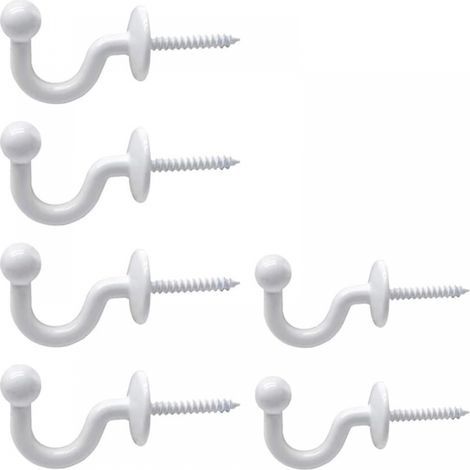 （6 Pcs）Curtain Tiebacks U Hooks White Round Head Curtain Tie Back Hook with Plastic Expansion Tubes for Hanging Curtains Clothes Key, Includes Fixing Sleeve (1/5)