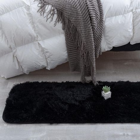 Teppich Wohnzimmer Hochflor Rutschfest Waschbar Schwarz 40x120CM (1/5)
