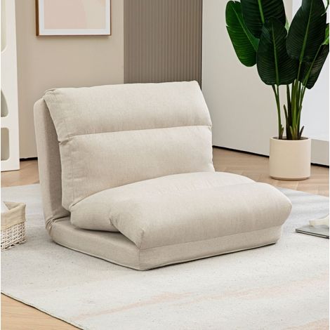 Fauteuil de sol pliable beige 70x72x56 cm, dossier réglable 6 positions, polyester métal, MEUBLIV (1/5)