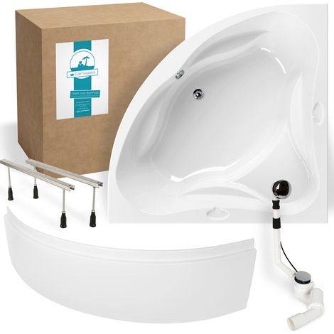 Calmwaters® Eckbadewanne Komplettset 140x140 cm mit Schürze, Wannenfüßen & Ablaufgarnitur, Acrylwanne Original, Duowanne für 2, Set Badewanne komplett, Duo-Badewanne 140 x 140 cm, Weiß, 99000090 (1/5)