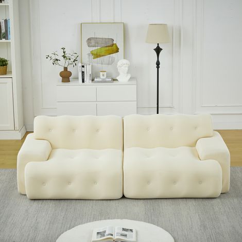 Sofá 2 plazas 224x104x66 cm beige en tela transpirable sin montaje (1/5)