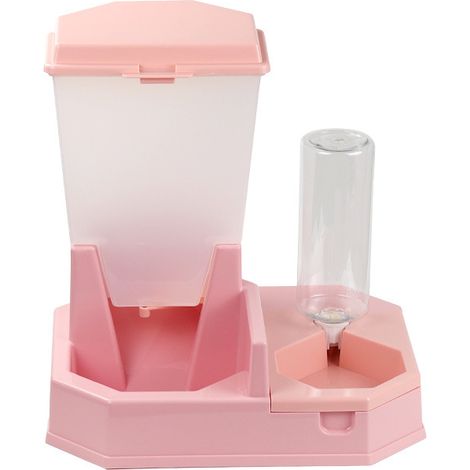Distributeur automatique de croquettes + eau avec double bol Chien et chat Couleur: Rose