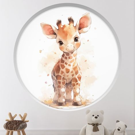 Stickers Trompe l'oeil Arche ronde Enfants - Girafe - Diamètre 30 cm (1/4)