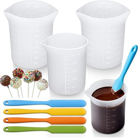 Gobelets doseurs en Silicone 7 pièces, gobelets en Silicone pour Verser 250 ML et 350 ML avec échelle, 4 spatules en Silicone pour Chocolat, résine, pâtisserie et projets DIY (1/5)