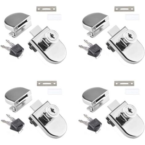Lot de 4 serrures pour vitrine en verre à goupille unique, adaptées aux portes en verre de 5 à 8 mm avec 2 clés, aucun perçage requis.