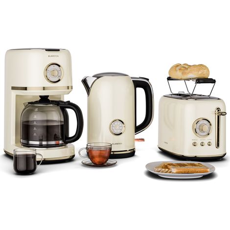 Klarstein – Ensemble petit-déjeuner 3 pièces – Grille-pain 2 fentes 800W avec 7 niveaux de brunissage – Bouilloire 1,7L 2200W – Cafetière filtre 12 tasses noir