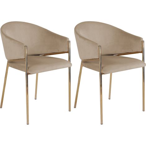 Lot de 2 chaises avec accoudoirs en velours et métal doré - Beige - ORDIDA (1/4)