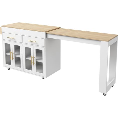 Isla de cocina móvil blanca de MDF con mesa extensible, almacenaje y ruedas (1/5)