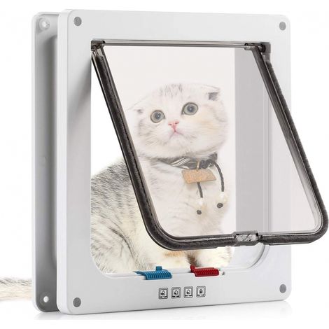 (M-19 x 20 54 Blanc)Chatière pour Chat avec magnétique à 4 Voies Porte Animaux de Compagnie Chats et Petits Chiens 5.4 cm Blanc (1/5)