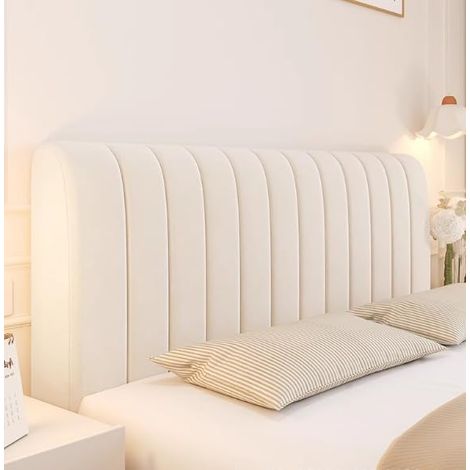 Housse de tête de lit 180 cm, beige, matelassée, épaisse, avec rembourrage, extensible, anti-poussière, lavable