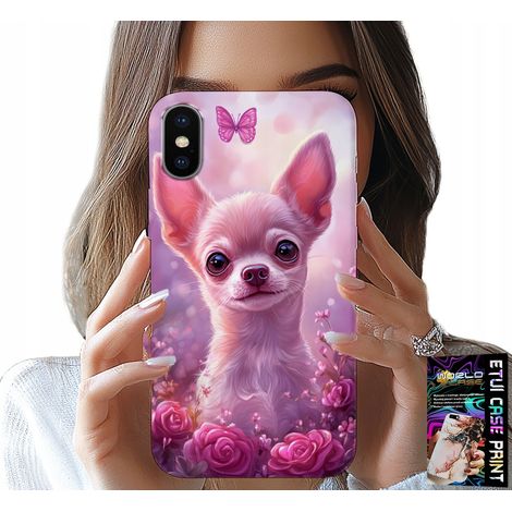 Cover per iPhone XS MAX - un dolce chihuahua su uno sfondo rosa con fiori (1/5)