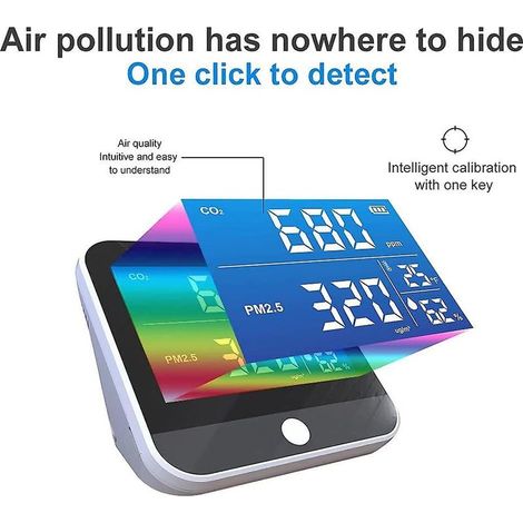 Détecteur de CO2, moniteur de CO2 pour la qualité de l'air intérieur, capteur de dioxyde de carbone Ndir 400-5000 ppm, alarme de CO2 rechargeable par USB, mesure de la température et de l'humidité rel