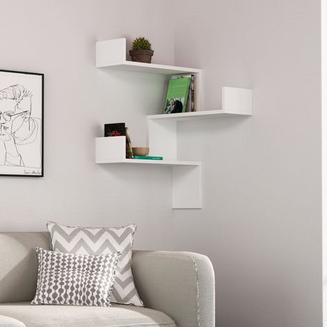 Decortie Luksa Eckwandregal Modernes Bücherregal Display Weiß B 60cm Medium