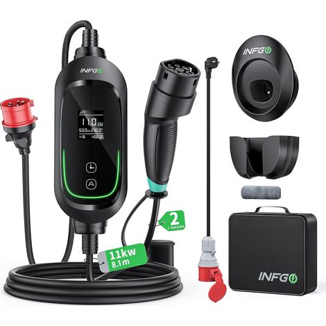 Mobile Wallbox 11 KW three-phase, 8.1 m, 6-16 A, Type 2 Charging cable, EEC plug (1/5)