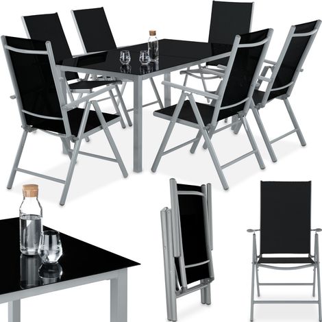 Ensemble salon de jardin cadre aluminium polyester 6 pers. Argent (1/9)