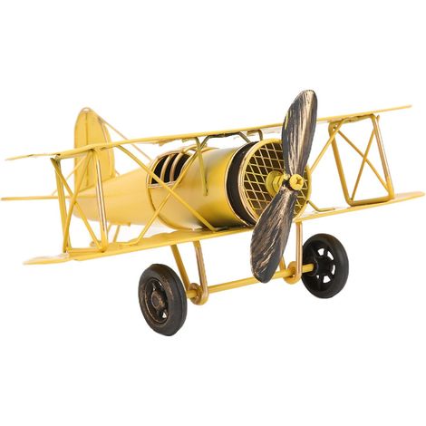 Avion en métal vintage modèle fer rétro avion planeur double plan pendentif modèle avion jouet de Noël décoration de la maison ornement de bureau (jaune) (1/5)