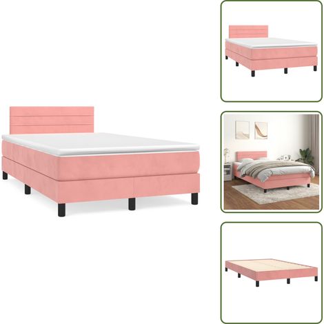 Letto con testiera regolabile - vidaXL Giroletto a Molle con Materasso Rosa 120x190 cm in Velluto - Letto con materasso a molle insacchettato