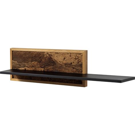 Étagère Murale Noir / Nature huilé 113x23x28 cm partiellement assemblé LINDAU 105 (1/4)
