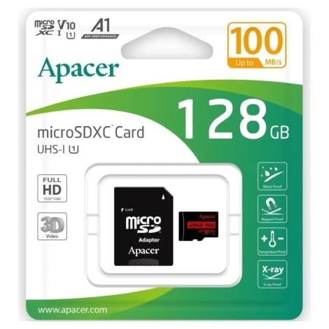 Tarjeta de Memoria Apacer 128GB XC UHS 1 con Adaptador/ Clase 10/ 100MBs