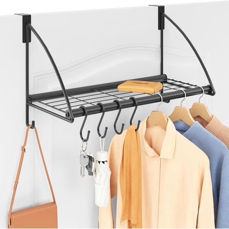 Porte-vêtements sur porte avec étagère et 6 crochets, Noir (42cm) (1/5)