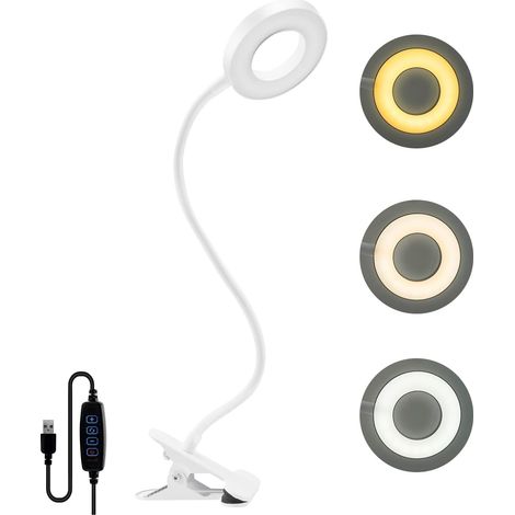 Lampe de bureau LED, 48 diodes, finition blanche, luminosité réglable, USB, à pince, pour table de chevet, bureau, salon ou décor.-AquaForge (1/5)