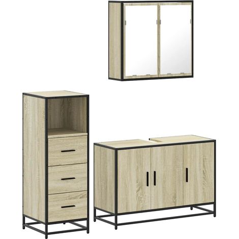 Maison Exclusive - 3-tlg. Badmöbel-Set Sonoma-Eiche Holzwerkstoff
