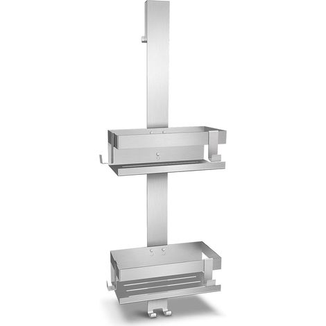 Étagère de rangement suspendue à double niveau pour toilettes, étagère de rangement de douche en acier inoxydable 304, design innovant avec porte en verre sans cadre ni perçage, rangement pratique pou (1/5)