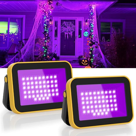 2 Pièces UV Lumière Noire, 5200mAh Projecteur LED UV, IP66 Etanche Rechargeable Lumière Noire Ultraviolet avec Support Rotatif 180°,Aimant,Trou pour trépied pour Glow Party, Halloween (1/5)