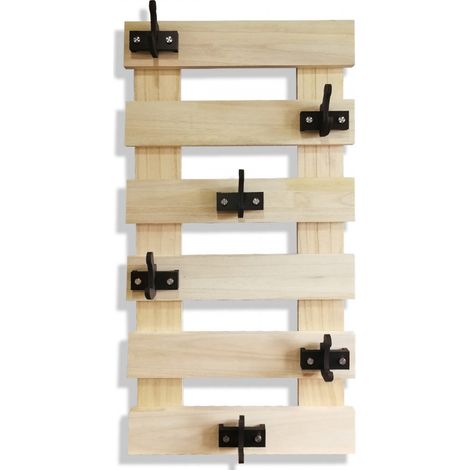 PORTE-MANTEAU en bois avec crochets décalés en PVC noir - Dimensions : 50x98 cm