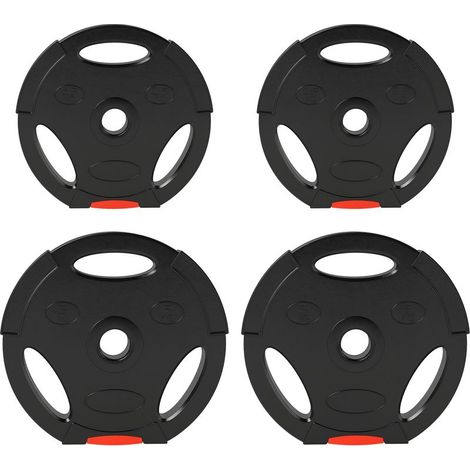 Ensemble de 4 disques de musculation pour l'entraînement, la salle de sport, les séances à domicile et le renforcement musculaire : 2 disques de 5 kg et 2 disques de 2,5 kg, noirs. (1/5)