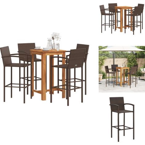 Ensemble de bar de jardin 5 pcs marron bois massif acacia rotin - Meubles De Jardin - Salon De Jardin - Set De Bar Extérieur - Mobilier De Terrasse - Table De Bar (1/5)