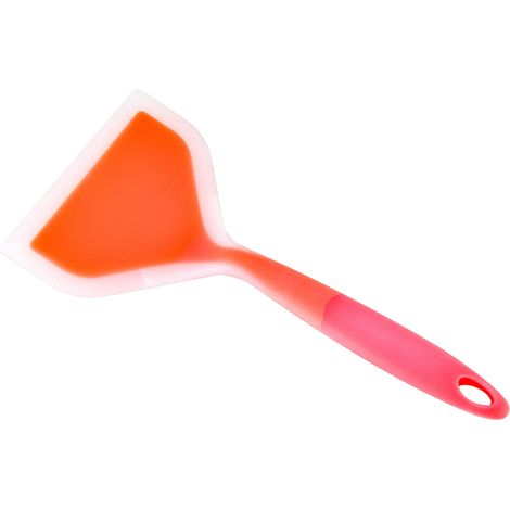 Spatule à crêpes en silicone, flexible, à fond plat et large, orange translucide