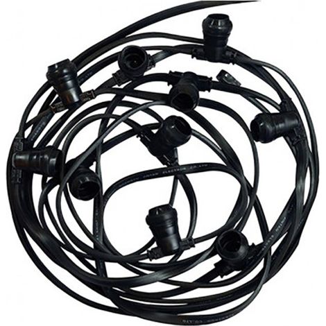 GUIRLANDE FORAINE CABLE PLAT NOIR 10 METRES 10 DOUILLES E27 Miidex Lighting® (1/5)