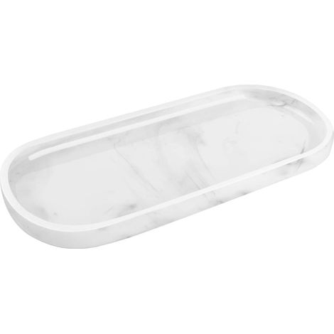 Plateau de rangement ovale en marbre pour bijoux en résine de salle de bain (blanc)