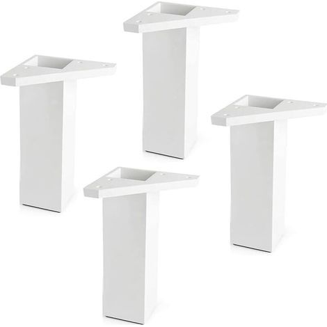 4 pieds de meuble Hauteur : 15 cm - Blanc Vis non incluses Pieds de meuble avec plaque de montage - pour tables, lits, chaises (1/4)
