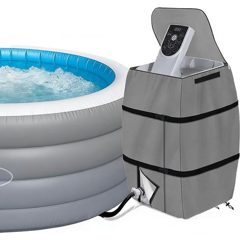 Housse Pompe Chauffage Spa - 1 Pièce - Tissu Oxford 420D - Protection Intempéries - Jardin Piscine Extérieure - 43x38x54cm Gris (1/5)