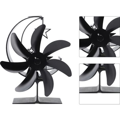 Ventilateur de poêle à bois à 7 pales, modèle Lune, fonctionnement silencieux, circulation d'air chaud, haute efficacité, accessoires pour poêle à bois, noir (1/5)