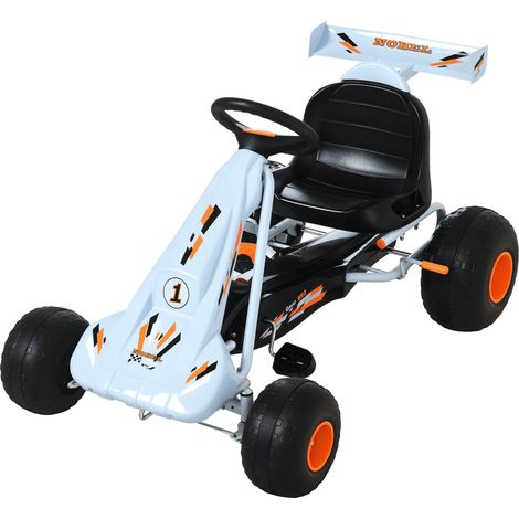 Karting à pédales avec frein à main, siège réglable, pédales, marche avant et arrière, véhicule pour enfants, jouet pour enfants, karting à pédales pour enfants à partir de 3 ans, bleu clair