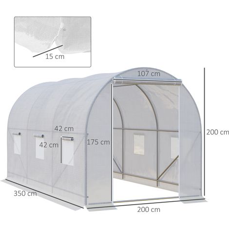 Serre de 350x200x200cm Serre en feuille d’aluminium Maison de plantes idéale pour l’entretien du jardin et la sélection des plantes