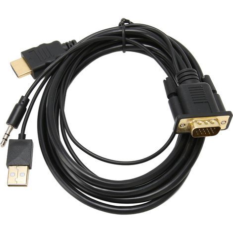 Convertisseur VGA-HDMI avec Son et Alimentation - Câble Adaptateur Vidéo 1080P pour Ordinateur Portable et Écran (1.8 mètres) (1/5)