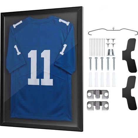 VEVOR Marco de Camisetas de Madera 60 x 80 x 2,5 cm, Vitrina para Camisetas Deportivas con Panel de Policarbonato con Protección UV, Expositor para Uniformes de Baloncesto, Fútbol, Beisbol, Negro (1/5)