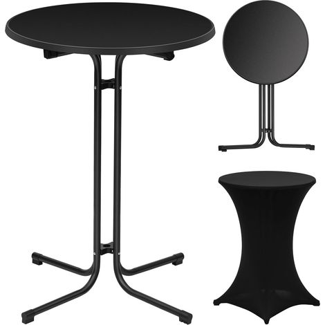 Table Haute Pliante WOLTU, Table Bar Ф80 x 110cm, Mange Debout Pliant, Table Ronde Pliante en Bois d'Ingénierie, Cadre en métal, Noir (1/5)