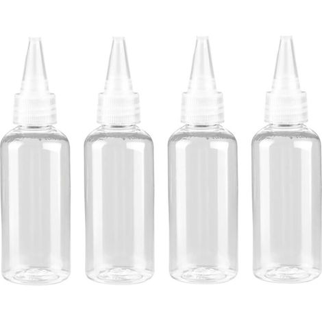 Quattro bottiglie di plastica flessibili da 60 ml, piccole bottiglie spray vuote, applicatori per vernice, colla e inchiostro, bottiglie di tintura per capelli, flaconi contagocce, applicatori (1/4)