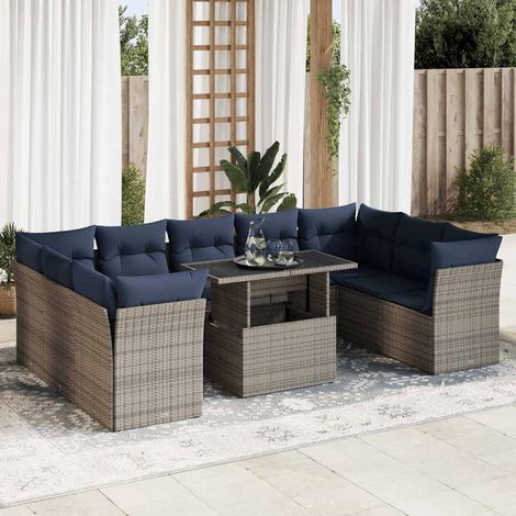 Set sofás jardín y cojines 10 pzas ratán sintético acacia gris vidaXL (1/5)
