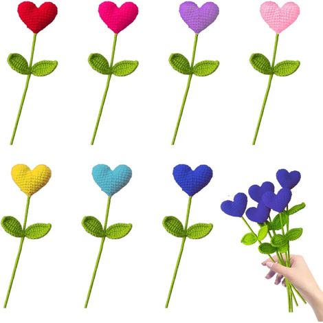 Mazzi di cuori all'uncinetto in filato di lana sintetica per composizioni floreali, bouquet fatti a mano, decorazioni per matrimoni, multicolore (1/2)