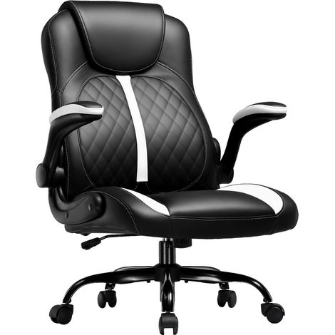 Silla gaming, diseño ergonómico, reposabrazos plegables, 50x56x112cm, blanco y negro. (1/2)