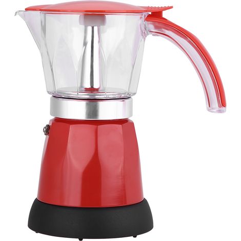 480W rote elektrische Moka-Kaffeemaschine, 300ml/6 Tassen, abnehmbarer Teller, italienische Kaffeemaschine für Herde, induktions- und gasgeeignet, kompaktes Design. (1/5)