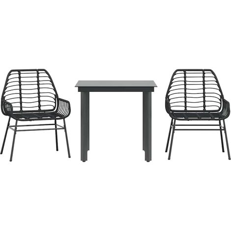 vidaXL Set Mobili da Pranzo per Giardino 3 pz Nero Polyrattan Vetro (1/5)